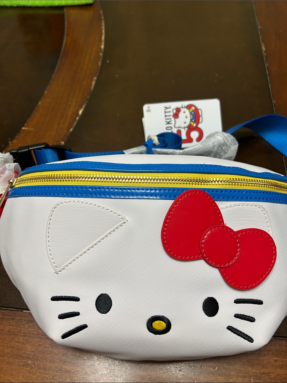 Hello Kitty White Fanny Pack with Red Bow and Blue Trim